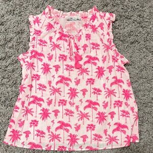 Vineyard Vines Pink Palm Print Ruffle Sleeve Blouse